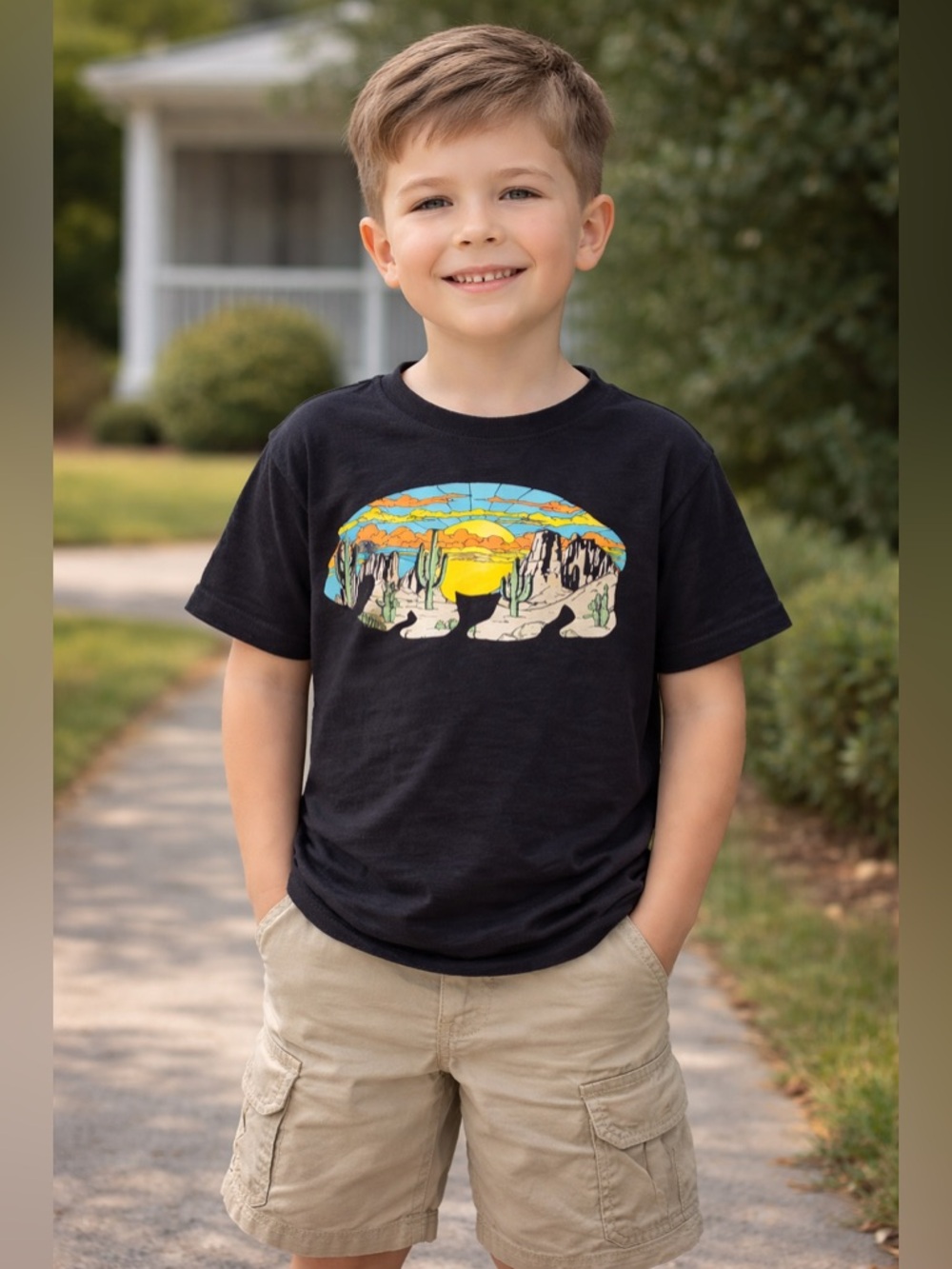 Old Navy Kids Black Graphic Bear Tee Size 8